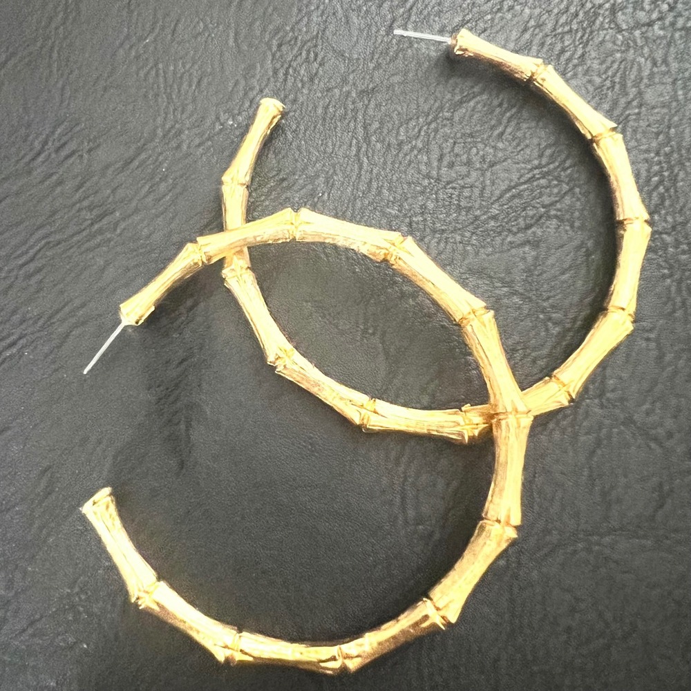 Vintage Gold Bamboo Hoop Earrings Large 3 Inch Statement Streetwear 90s